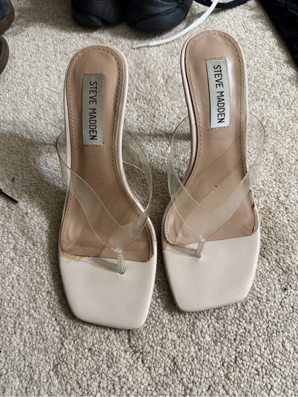 Steve Madden Nude Clear Strap Square-Toe Mules